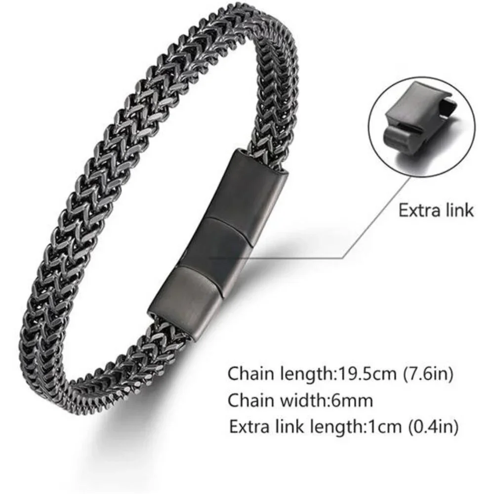 Mens Stainless Steel Franco Chain Bracelet Magnetic Clasp Silver Jewelry
